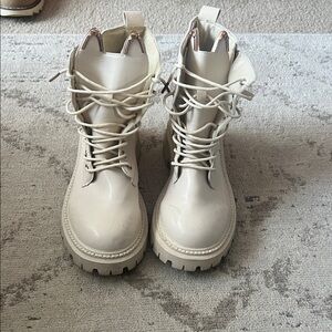 SHEIN Cream Combat Boots with Gold Accents